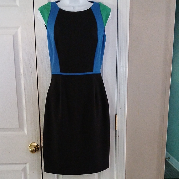 Tahari  Arthur S. Levine black green blue cap sleeve  career dress Sz 2 NWOT - Picture 1 of 7